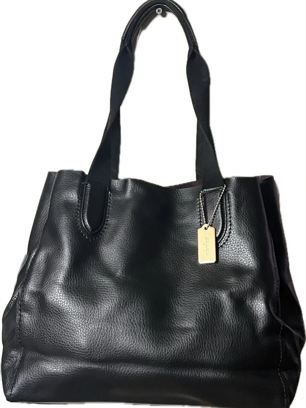 Coach Black Pebbled Leather Tote with Gold Tag Accent